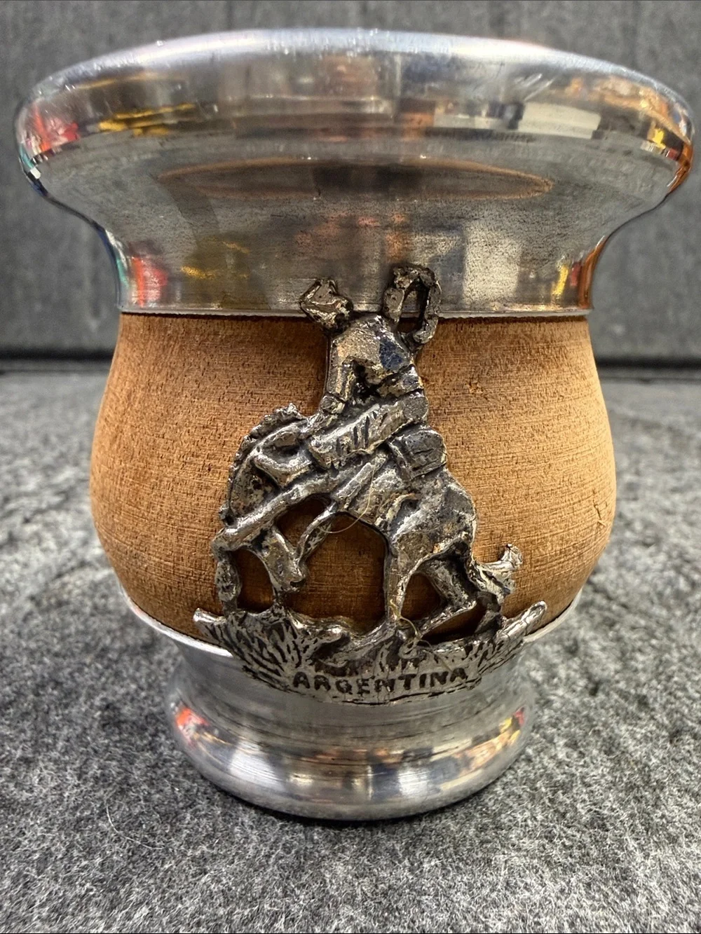 Argentina-Emblem Brown and Silver Mate Cup — Rustic Home Accent